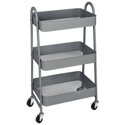 3-Tier Rolling Storage Utility Cart with Lockable Wheels for Home