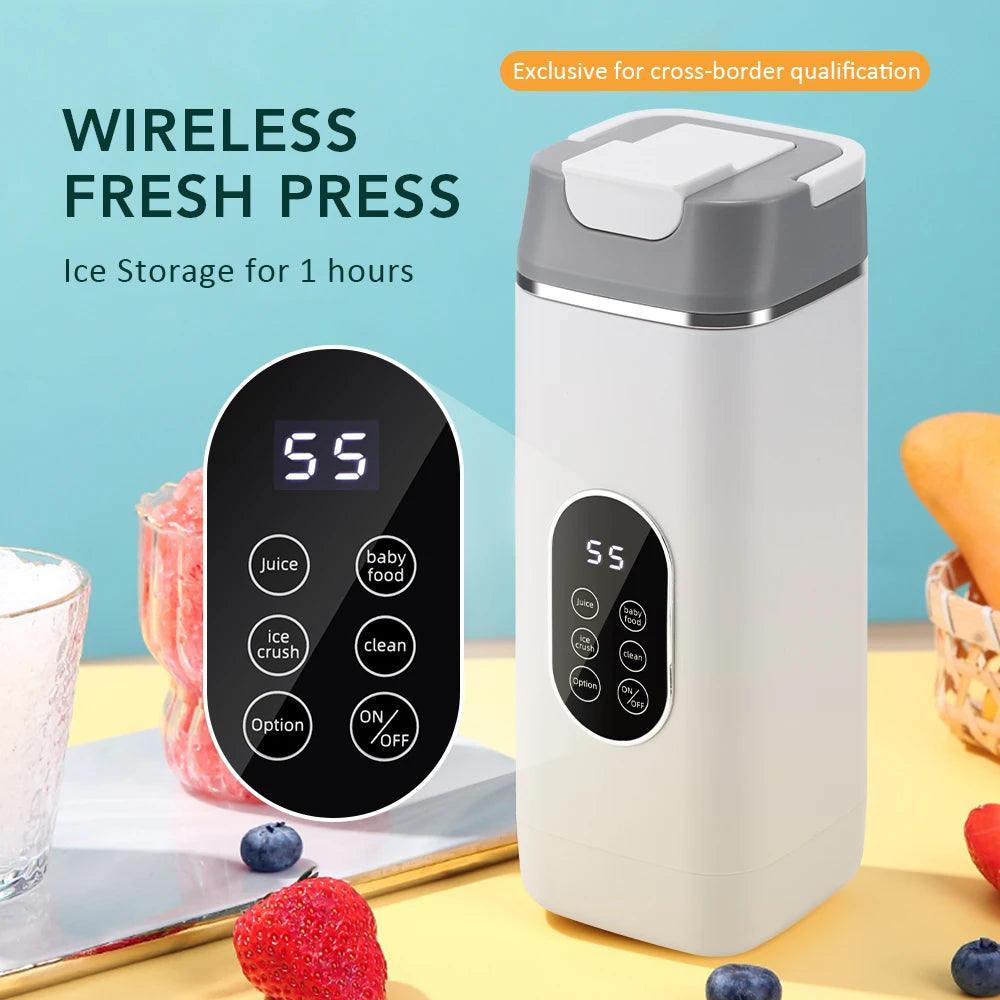 Portable Electric Juicer Cup with 12 Blades & Smart Digital Display