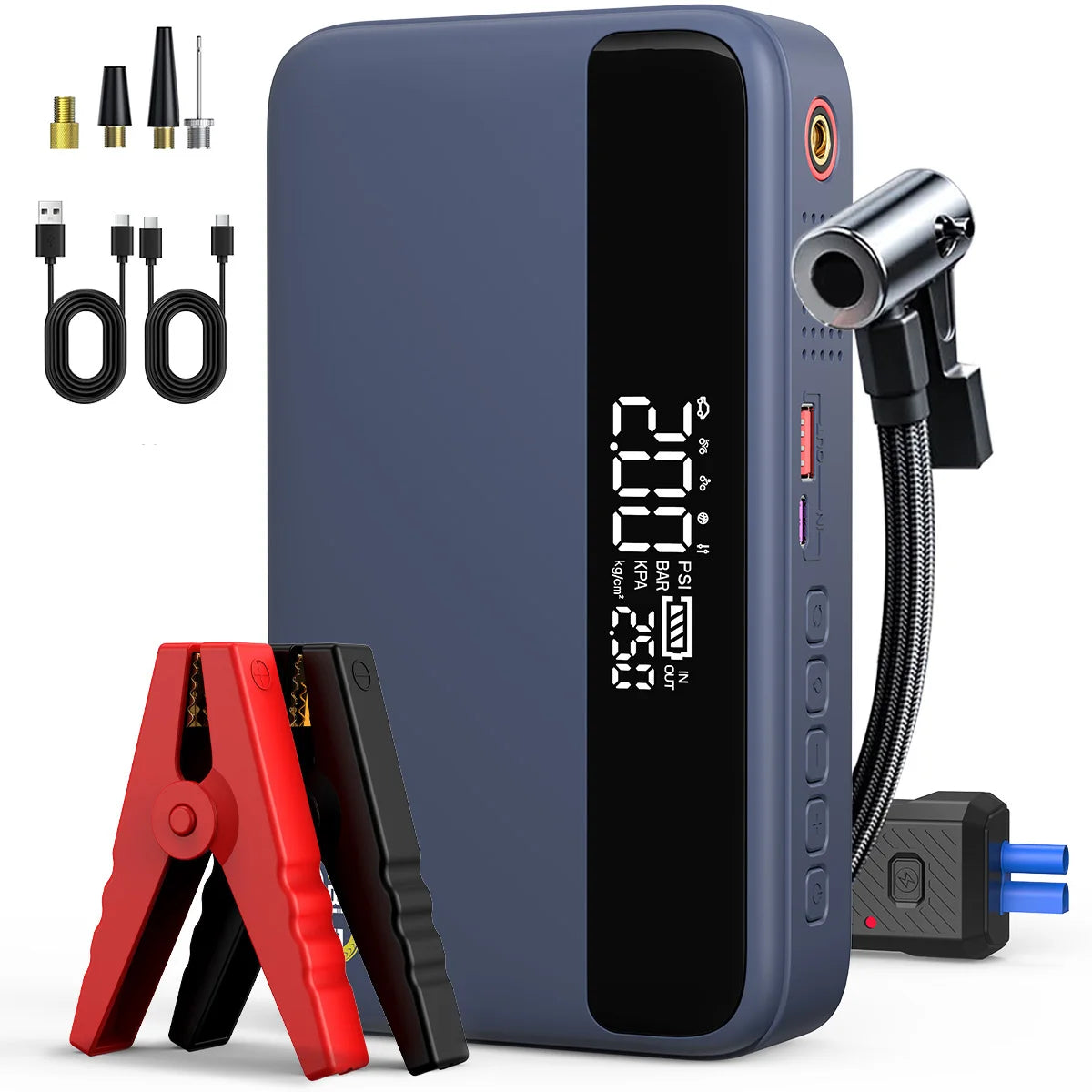 26800mAh Portable Car Jump Starter with 150PSI Air Compressor & Power Bank