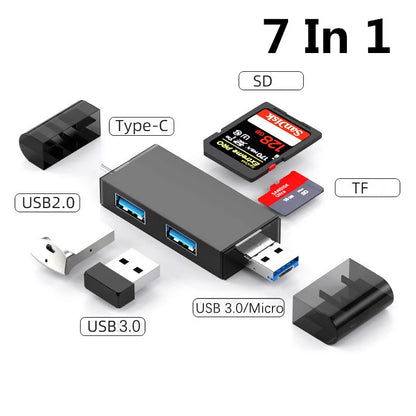 7-in-1 Universal USB 3.0 Memory Card Reader & Type-C OTG Adapter