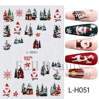 3D Christmas Nail Art Stickers - Festive Snowman & Snowflake Manicure Decals