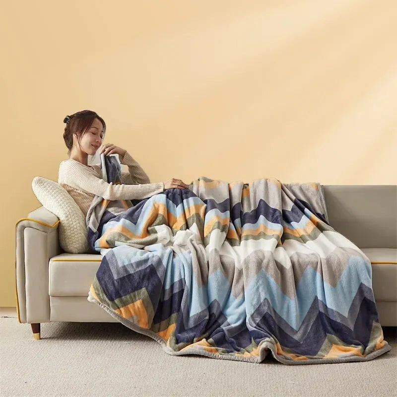 Extra Soft Flannel Throw Blanket – Thickened Warm Geometric Bedding