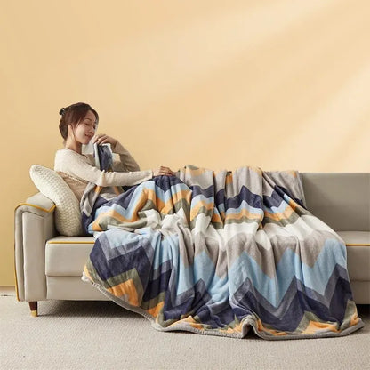 Extra Soft Flannel Throw Blanket – Thickened Warm Geometric Bedding