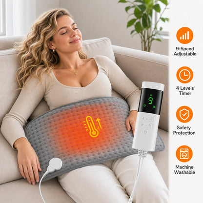 Electric Heating Pad for Back and Neck Pain Relief with 9 Heat Levels & Timer