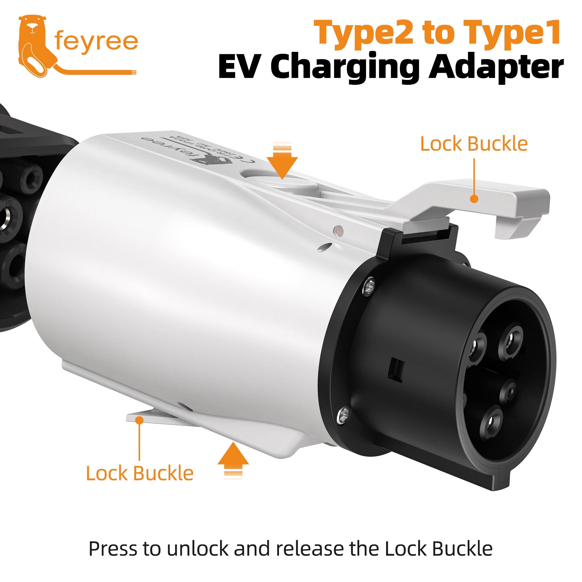 EV Charger Adapter Type 2 to Type 1 - 32A 7KW Fast Charging Connector - 20