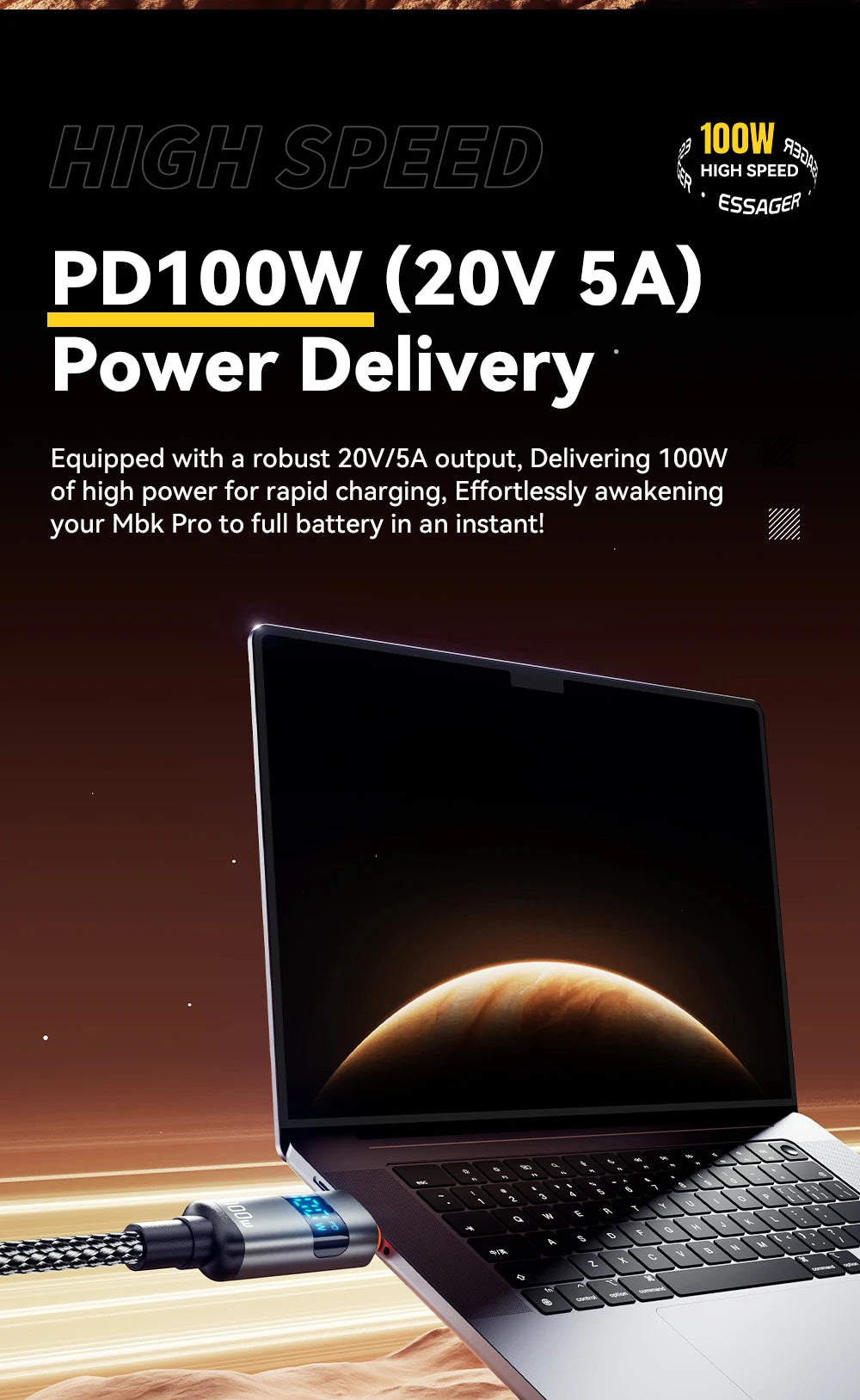 100W USB-C to USB-C Fast Charging Cable with LED Display - 10