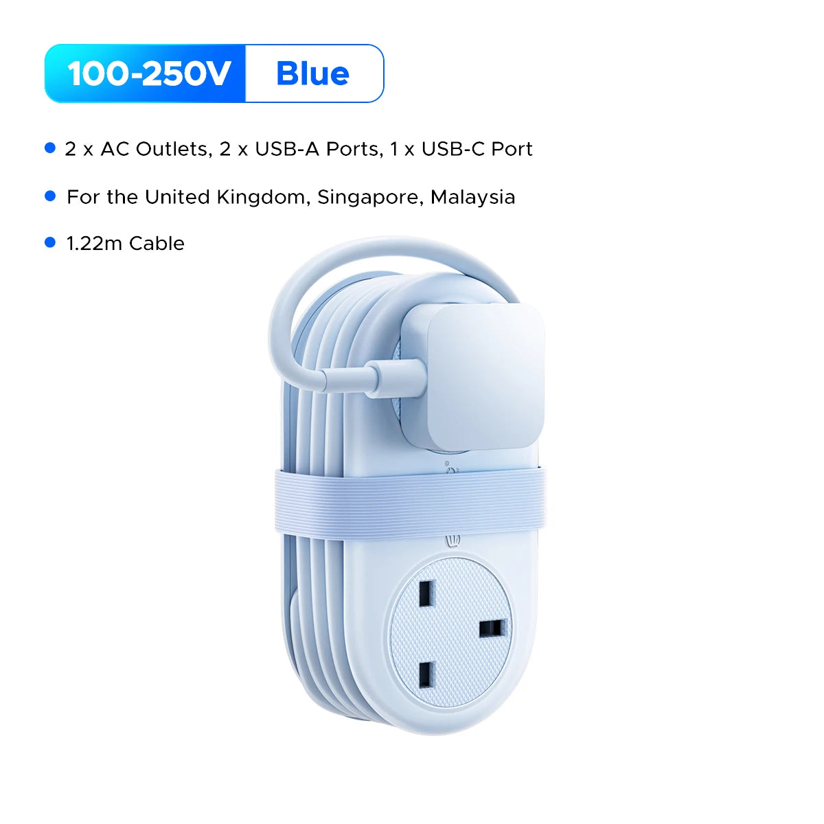 ORICO 5-in-1 UK Power Strip with USB-C, 2 AC Outlets & 1.2M Extension Cord - 13