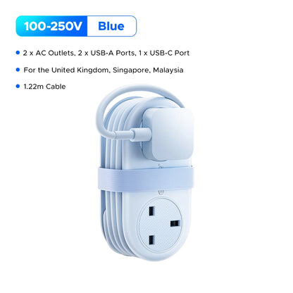 ORICO 5-in-1 UK Power Strip with USB-C, 2 AC Outlets & 1.2M Extension Cord