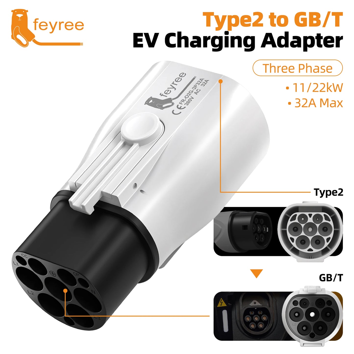 Type 2 to GB/T EV Charging Adapter 32A 22KW for Electric Vehicles