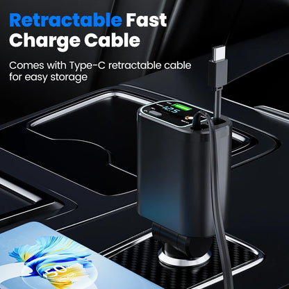 4-in-1 Retractable 100W Fast Car Charger with LED Starlight & Display