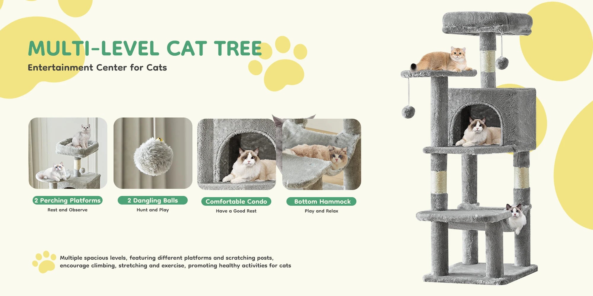 44" Multi-Level Cat Tree Tower with Scratching Posts & Cozy Condo - 8