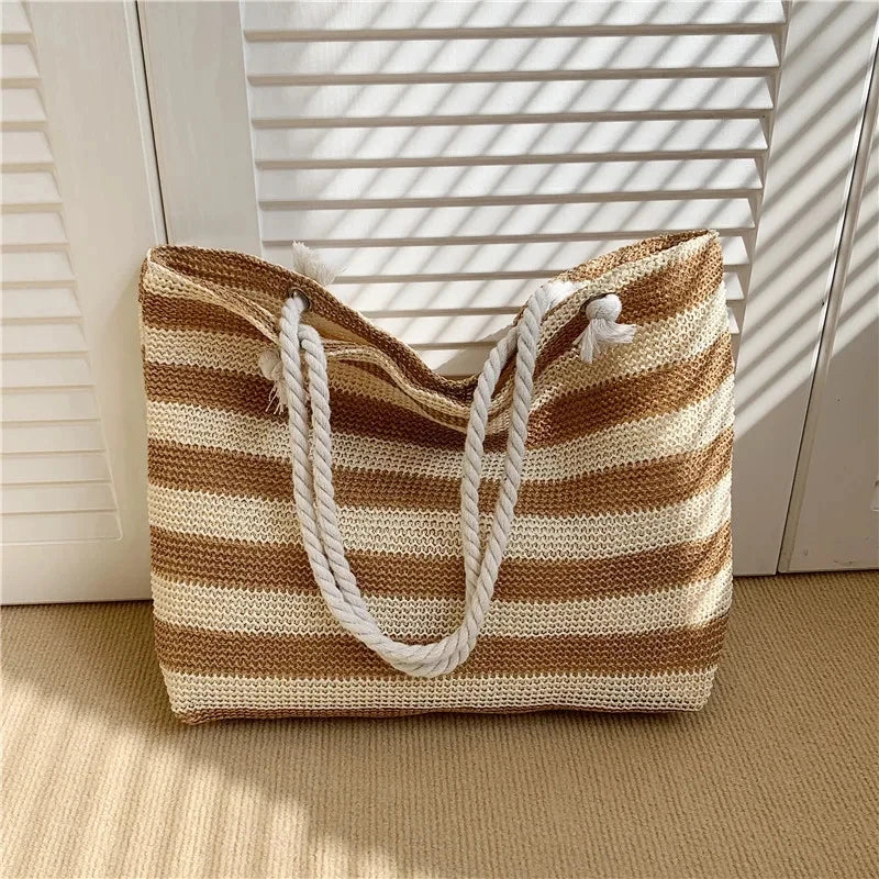 Luxury Striped Straw Beach Tote