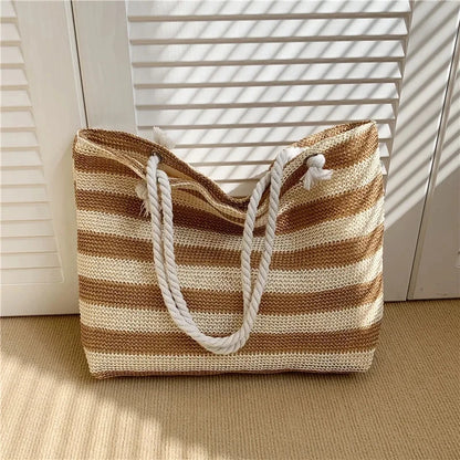 Luxury Striped Straw Beach Tote