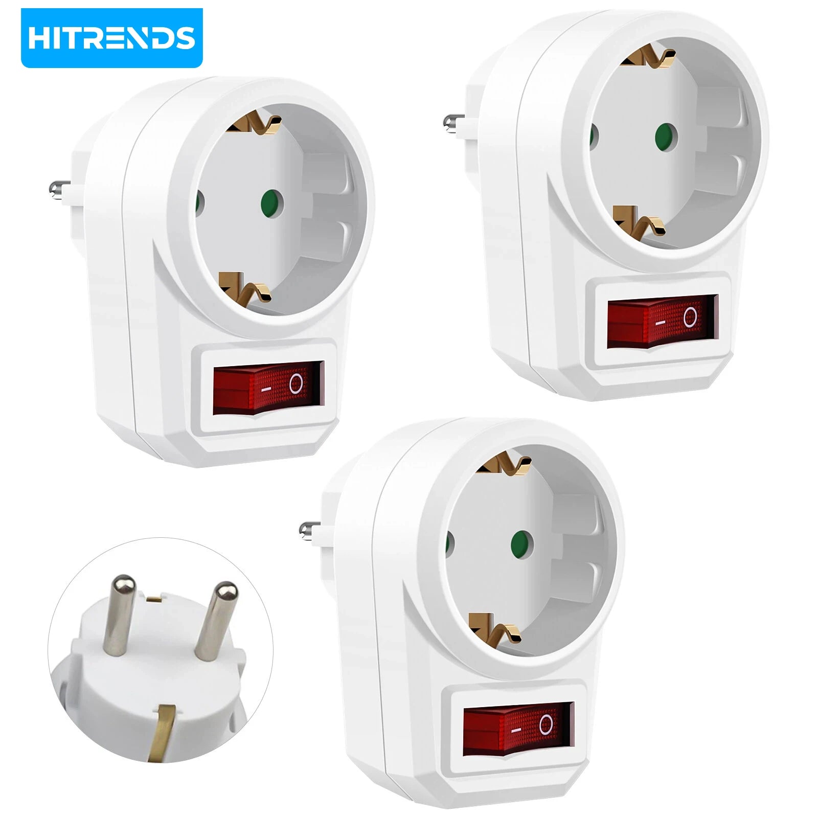 EU Socket Power Adapter with Switch - 16A German Standard Wall Plug - 1