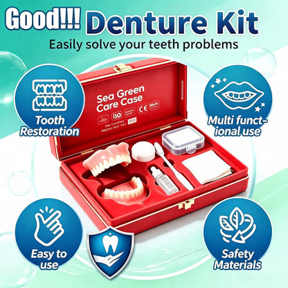 Full Mouth Denture Set with Storage Case & Care Tools - Comfortable Fit