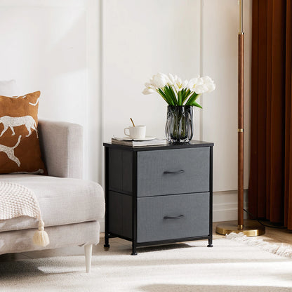 Modern 2-Drawer Nightstand with Sturdy Metal Frame & Wooden Top
