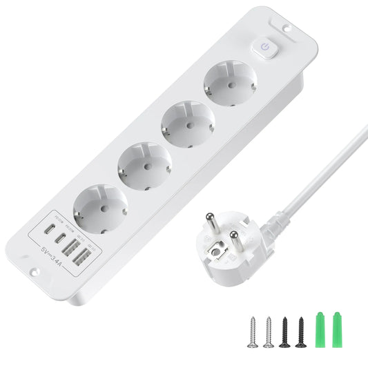 Retractable Desktop Power Strip with 4/6 AC Outlets, USB-C & PD 20W Fast Charge