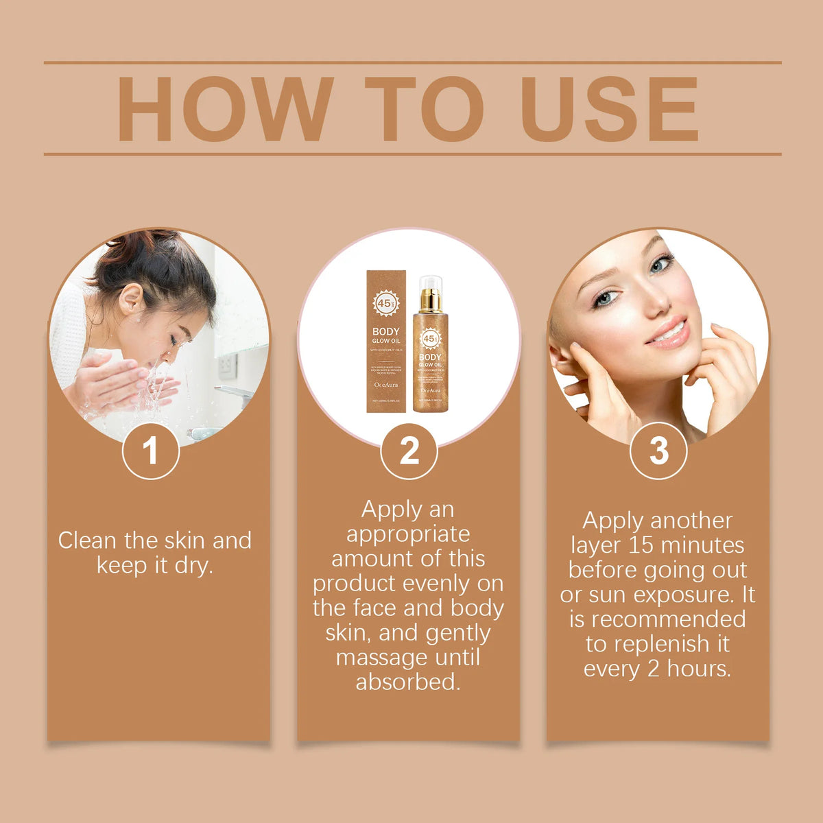 SPF 45 Shimmering Coconut Body Glow Oil Sun Protection Moisturizer