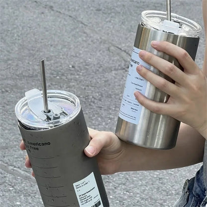 600ml Insulated Stainless Steel Coffee Mug with Straw – Leak-Proof Thermos