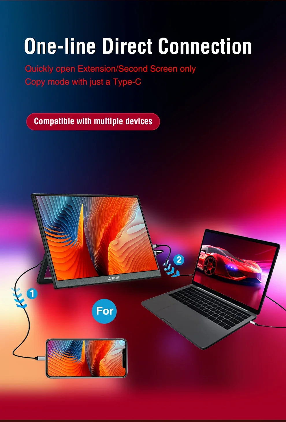 14" Portable IPS Monitor 1920x1200 FHD Gaming Display with Built-in Stand - 9