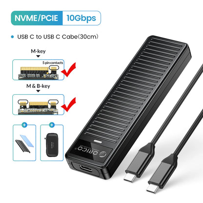 M.2 NVMe SATA SSD Enclosure 10Gbps USB 3.2 Tool-Free External Drive Case