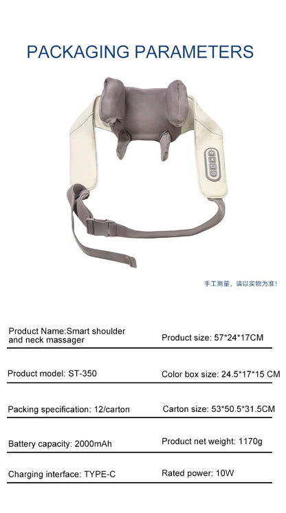 Wireless 6D Deep Tissue Neck & Shoulder Kneading Massager with Heat