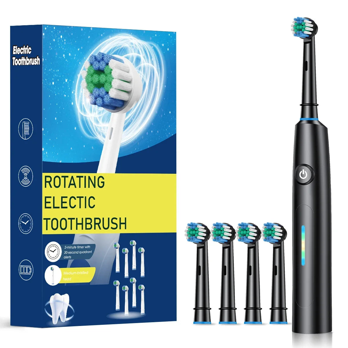 3D Rotating Rechargeable Electric Toothbrush with 5 Cleaning Modes and Smart Timer