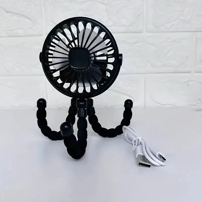 Portable Octopus Baby Stroller Fan - Flexible Tripod USB Rechargeable Fan