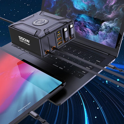 550W 7-in-1 GaN Fast Charging Station with 4 Built-in Retractable Cables