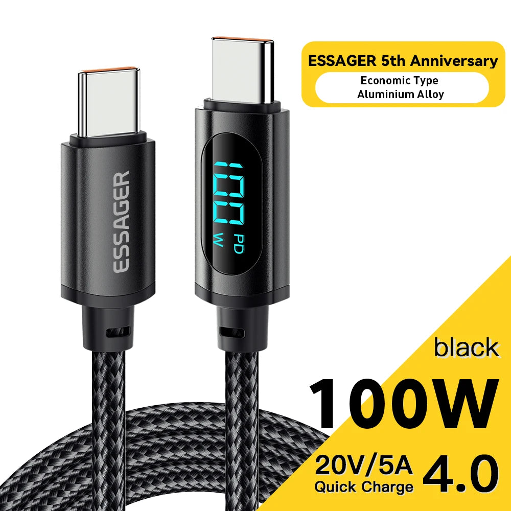 Essager 100W USB-C to USB-C Fast Charging Cable with LED Display - 26