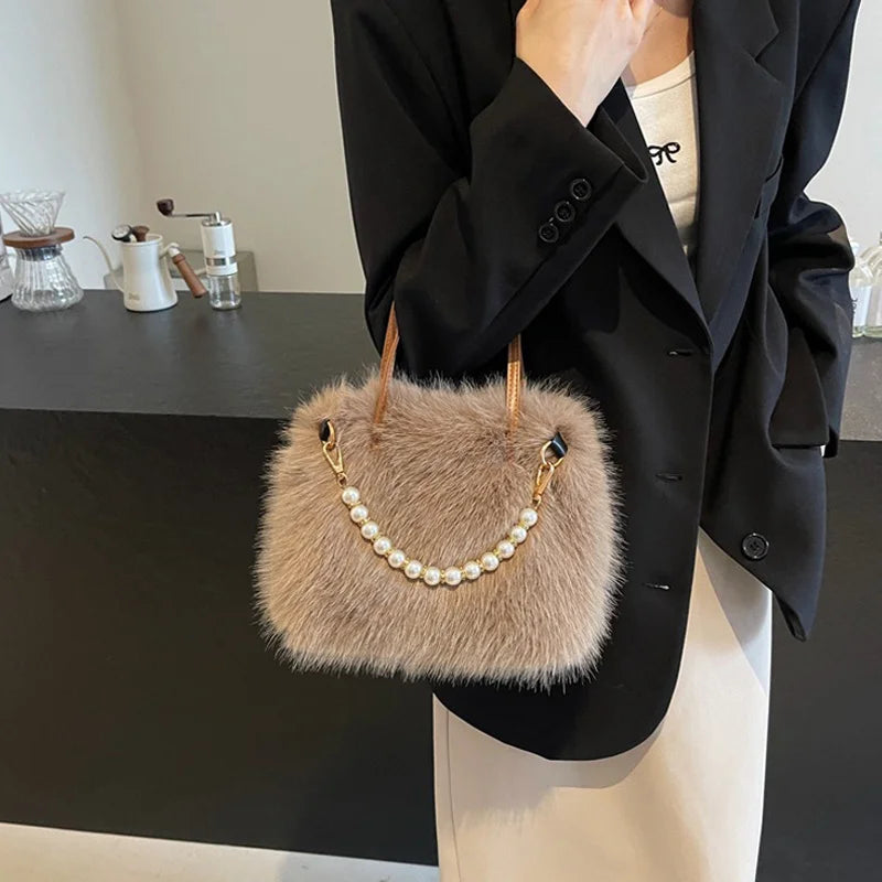Luxury Plush Pearl Handbag