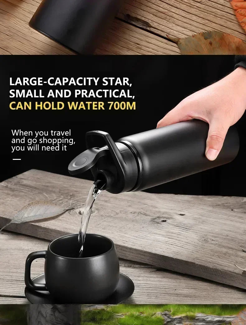 Portable Stainless Steel Sports Water Bottle - 700ml Leak-Proof Flask - 9