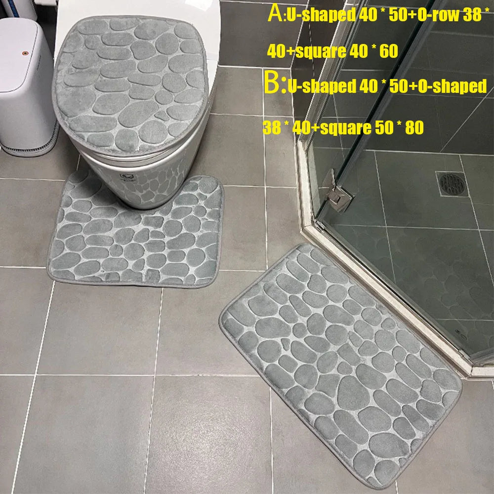 3-Piece Cobblestone Bath Mat Set - Non-Slip & Absorbent - 27