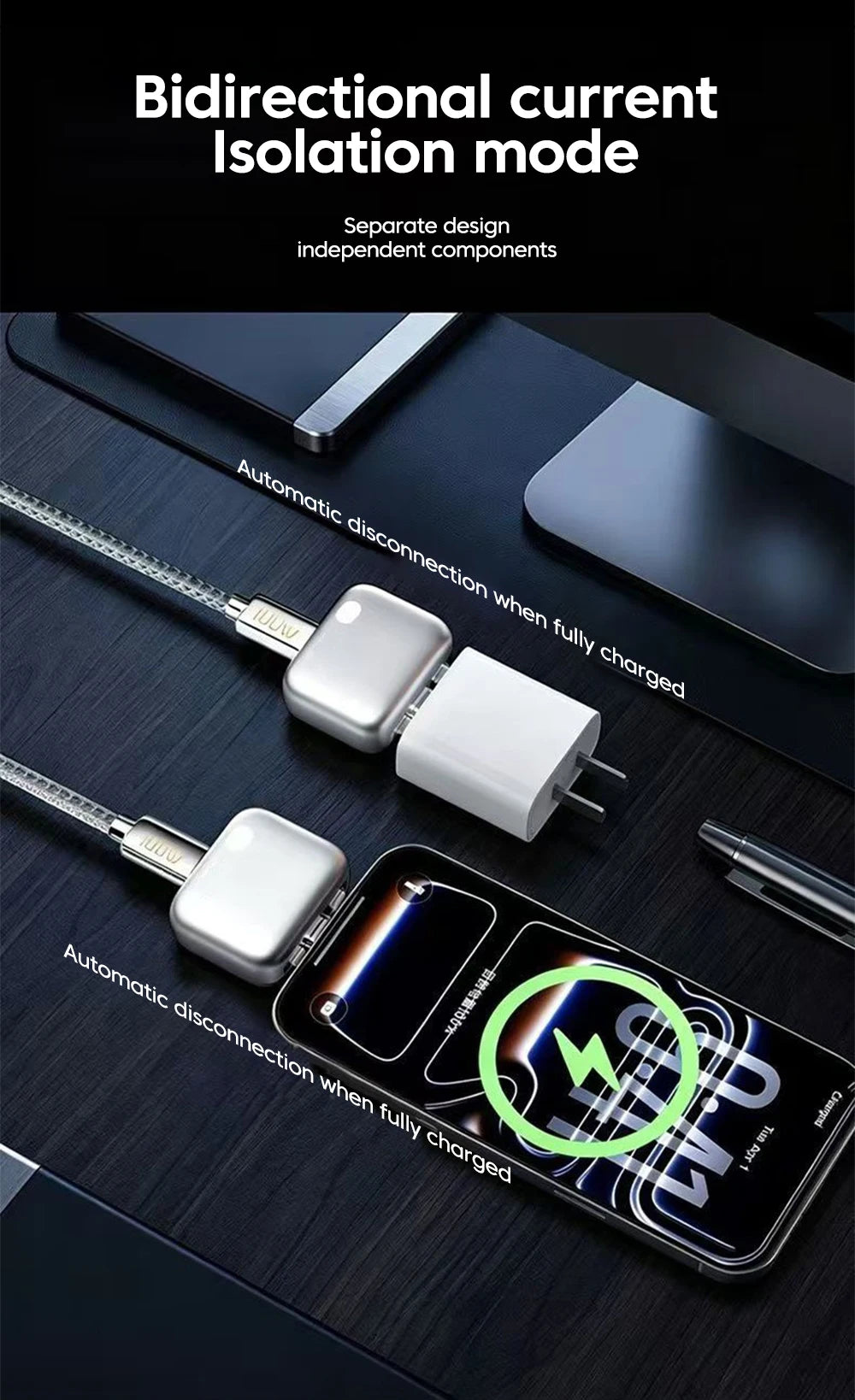 Smart Auto-Disconnect USB-C Fast Charger - 120W Battery Protection Adapter - 10