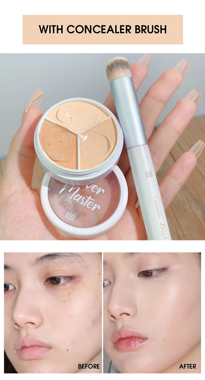 3-Color Cream Concealer Palette for Flawless Skin & Dark Circles