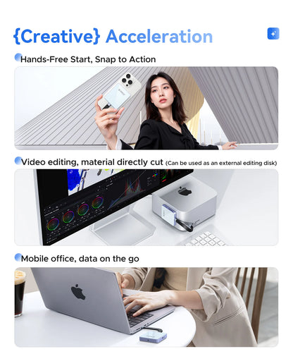 Magnetic NVMe M.2 SSD Enclosure for iPhone 4K ProRes Recording & 100W Charge