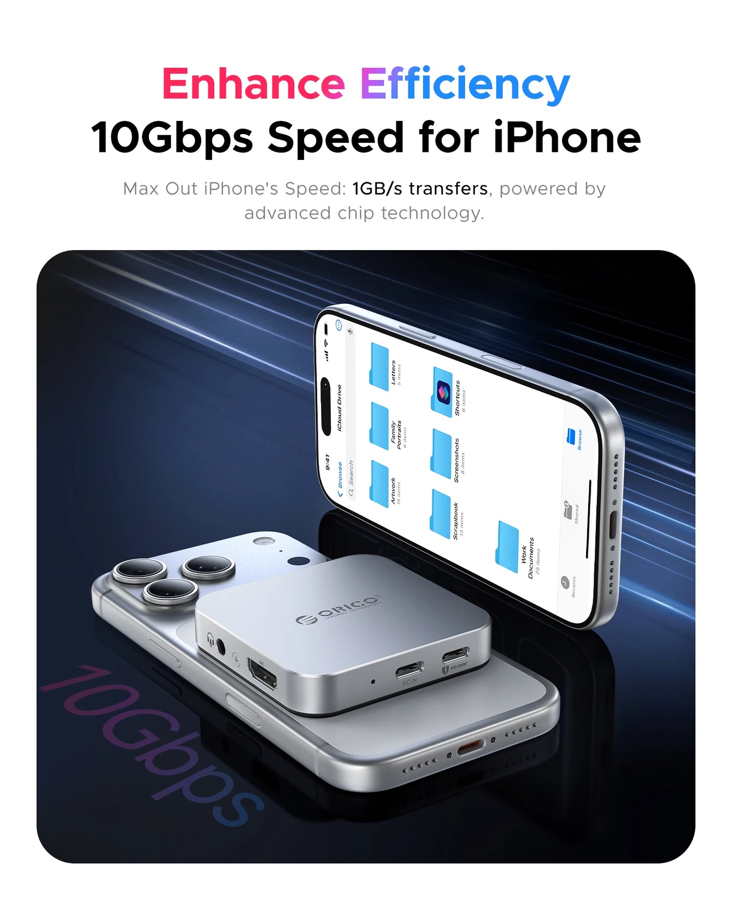 ORICO Magnetic M.2 2230 NVMe SSD Docking Station 10Gbps 4K 100W PD Hub