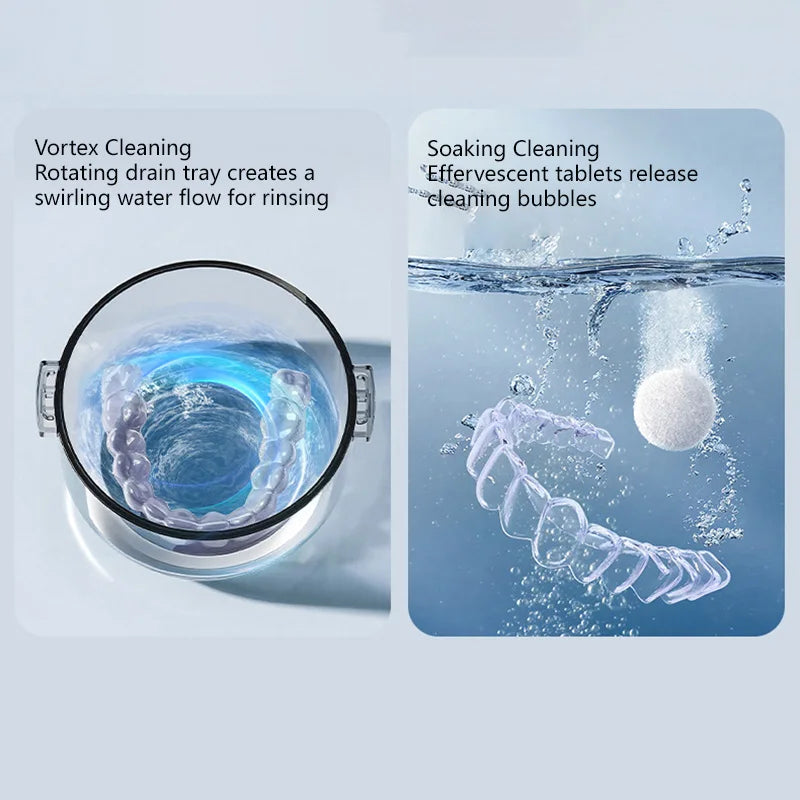 Rotary Denture Cleaning Case with Drainage Tray and Mirror - 2
