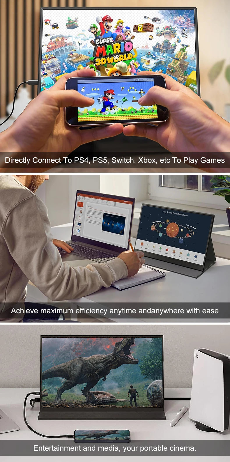 16" 2K Portable Monitor, 2560x1600 IPS HDR Display for Laptop & Gaming - 4