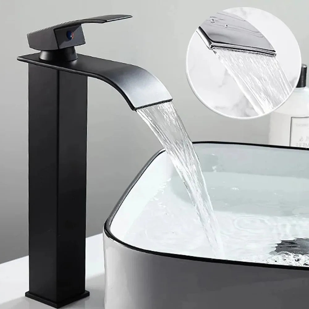 Modern Waterfall Bathroom Sink Faucet - Hot & Cold Stainless Steel - 1