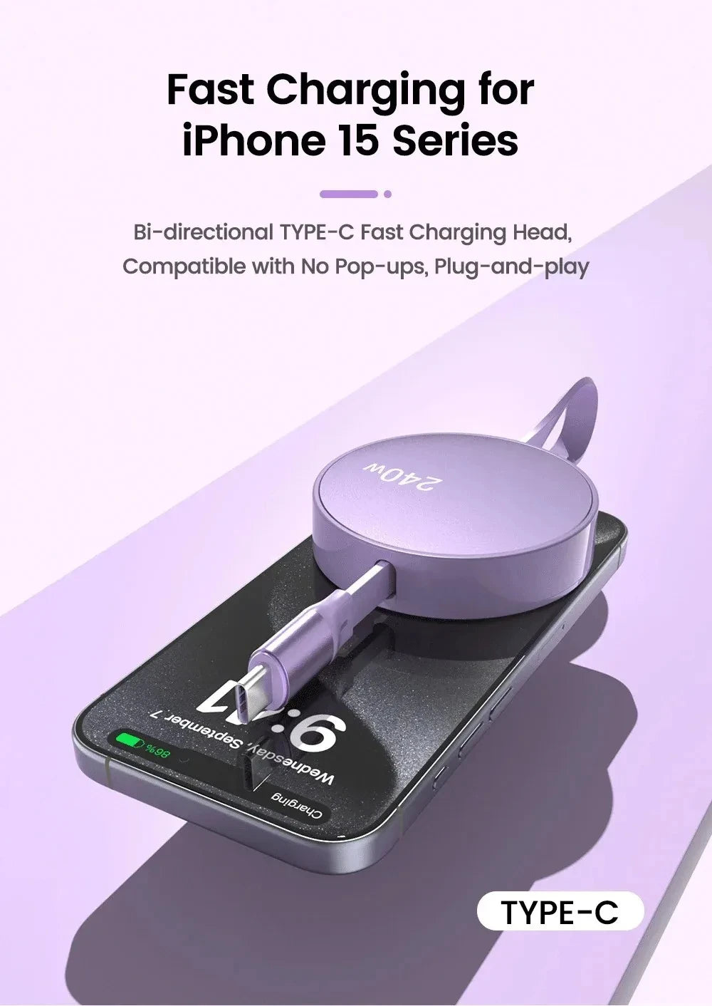 240W Retractable USB-C to USB-C Fast Charging & Data Cable - 11