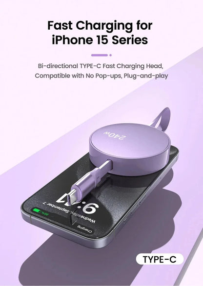 240W Retractable USB-C to USB-C Fast Charging & Data Cable