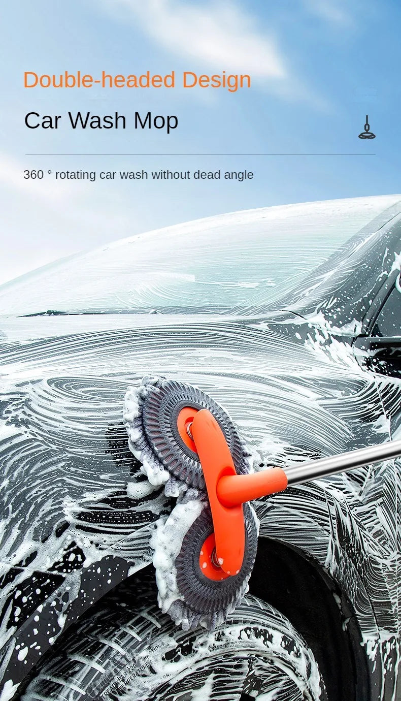 360° Rotating Double Head Car Wash Mop with Telescopic Handle