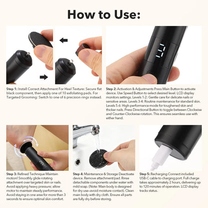 Electric Foot Callus Remover - 6-Speed Rechargeable Pedicure Tool for Smooth Heels