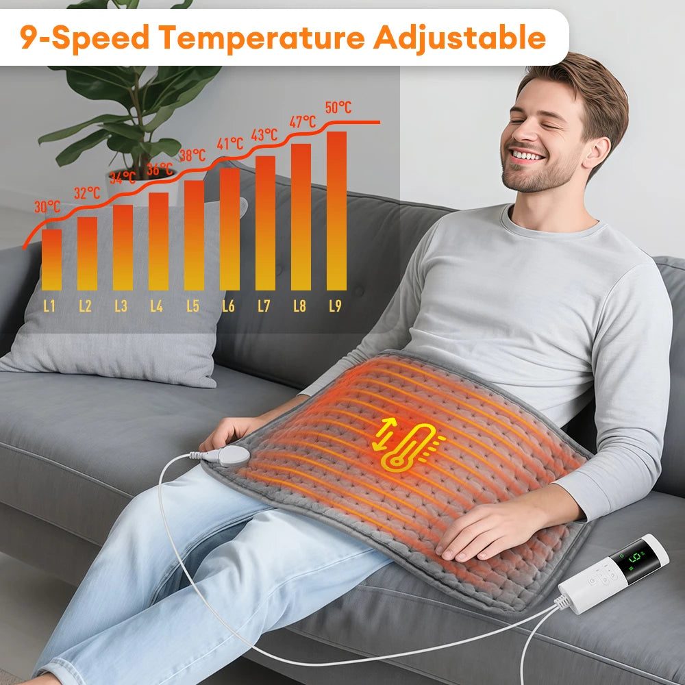 Electric Heating Pad for Back and Neck Pain Relief with 9 Temperature Settings