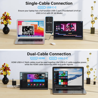 15.6" Portable FHD 1080P Monitor - Slim IPS USB-C & HDMI Travel Display