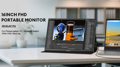 16" Portable Monitor 1200P FHD IPS Travel Display for Laptop & Gaming