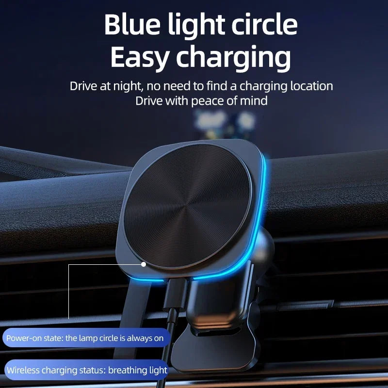 Magnetic Wireless Car Charger & Phone Mount - 15W Fast Charging Station