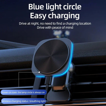 Magnetic Wireless Car Charger & Phone Mount - 15W Fast Charging Station