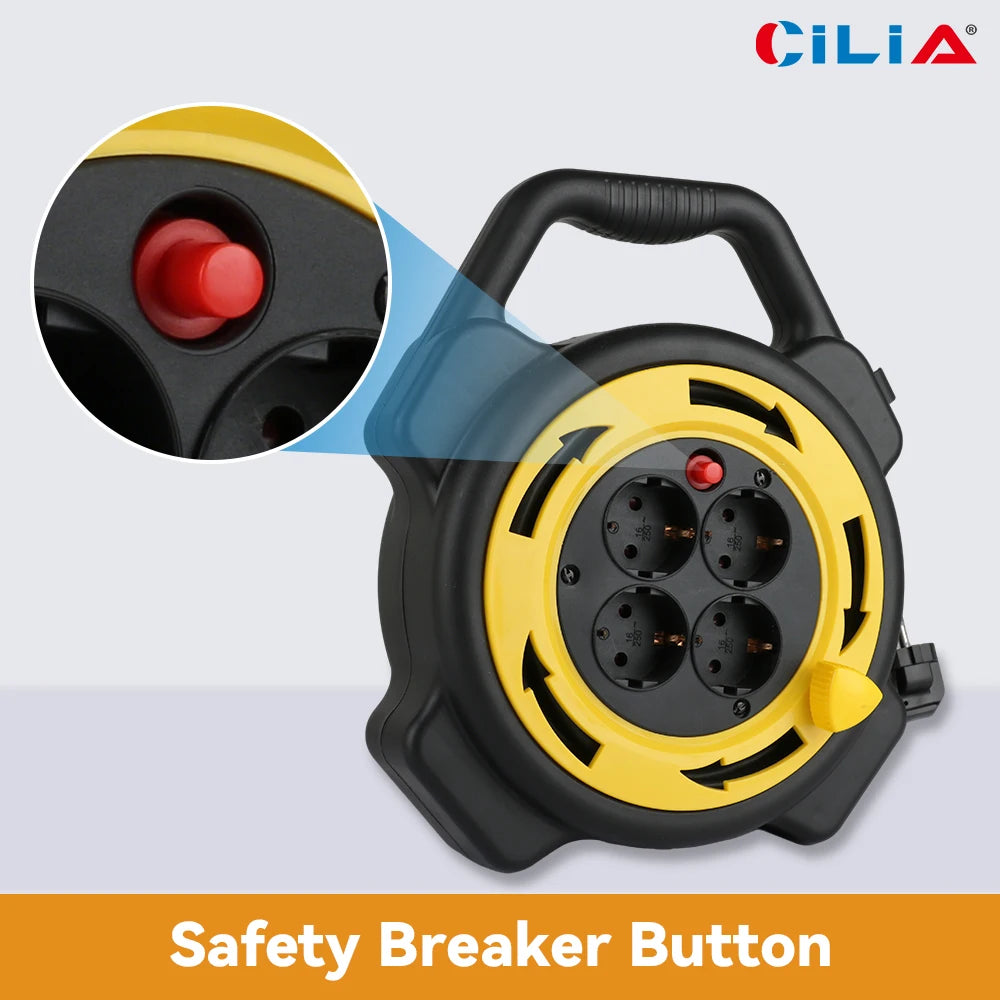 10M Retractable Extension Cord Reel with 4 Sockets, Heavy Duty Power Station - 2
